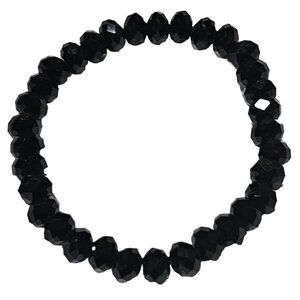 Elegant Retro Black Faceted Beaded Stretch Bracelet 80s 90s Fashion Jewelry